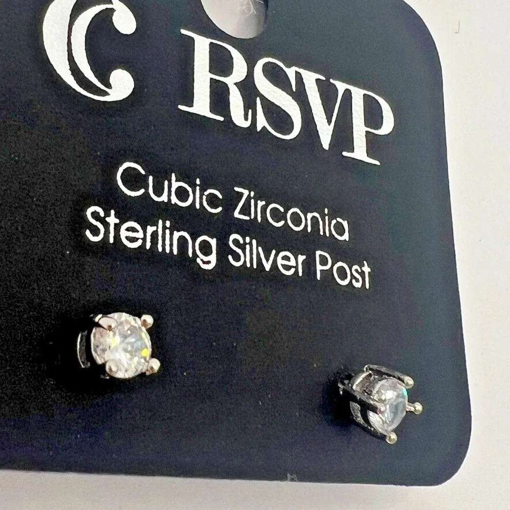 RSVP Cubic Zirconia‎ Sterling Silver Post Round Stud Earrings New CZ NOS 3mm